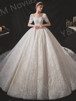 Real Photo Glitter White Luxur Wedding Dresses Long Lace Sequin Royal Train Bride Gowns Princess Church Bridal Dress Custom Made