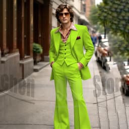 Vintage 3 Piece Men Suit Peak Lapel Single Breasted Tuxedo 70s Disco Groom Custom Bespoke Male Retro Stage Formal Costume Wear