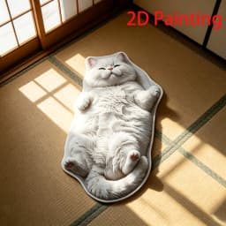 VIKAMA Lying Fluffy White Cat Shaped Doormat 2D Painting Flannel Non Slip Waterproof Floor Mat Bedroom Animal Decor Rug