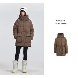 Metersbonwe Women's Adjustable Waist Drawstring Down Coat Puffer 85% Duck Down Hooded Patch Pockets Warm Winter Puffer Jackets