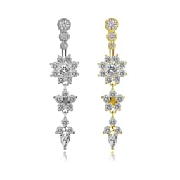 Butterfly-bow Dangled Navel Ring Piercing 14G Flower Heart Crystal CZs Belly Button Ring for Women Stainless Steel Belly Jewelry
