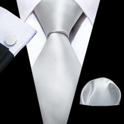 Barry.Wang Black White Gray Silver Men Tie Handkerchief Cufflinks Set Jacquard Necktie for Male Wedding Business Party Gift