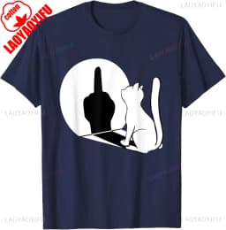 Middle Finger Cat Statement Cat Funny Gift T-Shirt Regular Short Sleeve Tops O-neck Men's Cotton T-shirt Cotton Summer Shirts