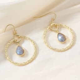 Gold Plated Vintage Large Circle Pendant Earrings Classic Artistic Inlay Synthetic Gemstone Earrings Trendy Jewelry