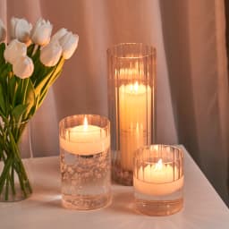 Ribbed Cylinder Glass Candle Holder Home Decor Pillar Candles Glass Vase Floating Candle Wedding Ornaments Tealight Candlestick