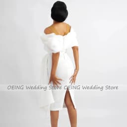 Customized Short Wedding Dress White Off the Shoulder Sheath/Column Wedding Gown for Women Bride Knee Length Beaded Bridal Gown