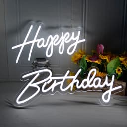 Dimmable LED 'Happy Birthday' Neon Sign in Multiple Sizes 42cm/51cm/76cm with Clear Acrylic Backer - Wall Party Light for Celebr