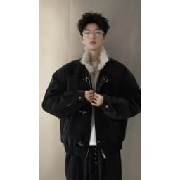 Men's Thickened Fleece Lined Cotton Jacket with Lamb Fur Collar Winter Warm Airplane Metal Buckle Outerwear Standard Fit Long...
