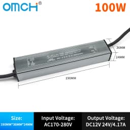 OMCH IP67 Waterproof Power Supply Lighting Transformer AC110V-220V to DC12V 24V LED Driver, 10W 20W 30W 50W 100W Outdoor Adapter