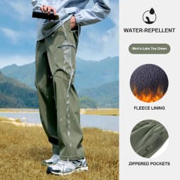 GOLDEN CAMEL Men's Hiking Pants Workwear Warm Plus Fleece Pant Straight Paratrooper Loose Sport Trousers Outdoor Water-repellent