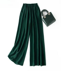 Tcyeek 100% Natural Silk Pants Women Summer Clothes Casual Elastic Waist Wide Leg Pants Solid Color Woman Trousers Streetwear