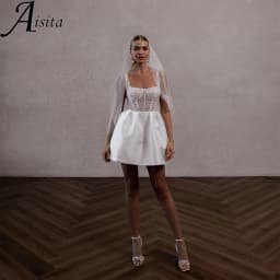 Short Wedding Dress customized Halter Neck Satin Tulle Mini Bride Dresses A-Line Beaded Elegant and Pretty Women's Dresses