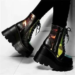 Women's Platform Slip-On Boots Autumn Winter High Help Chunky Shoes Color Block Lace Up Large Size Casual Fashion Footwear