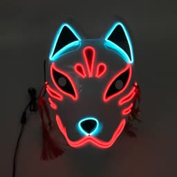 Holiday Light Up Neon Half Face Mask Flashing in Dark Fox Mask Halloween LED Luminous Fox Mask for Women Girl Cosplay Props