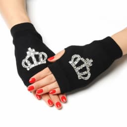 1 Pair Rhinestone Fingerless Gloves CUte Cartoon Animals Pattern Women Men Black Knitted Half Finger Gothic Warm Winter Mittens