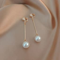 Trendy Temperament Long Pearls No Hole Clip Earrings Imitation Pearl Shell Tassel Long Clip on Earrings on Pierced Ears Women