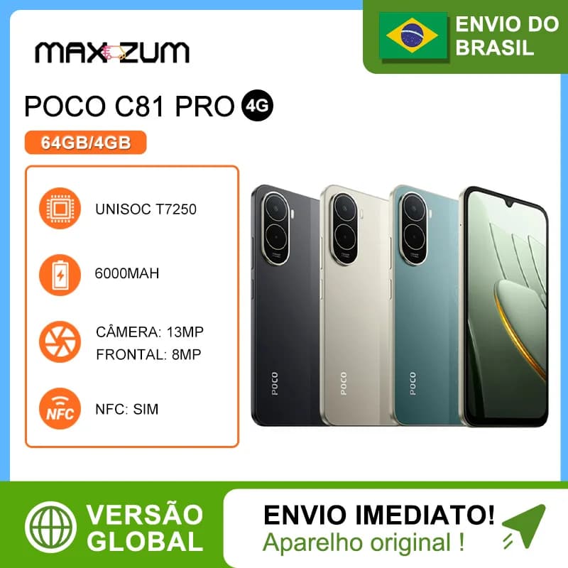 Xiaomi Poco C81 Pro 4g, 64Gb/4Gb, Global Version, Unisoc T7250 Processor, 6000Mah Battery