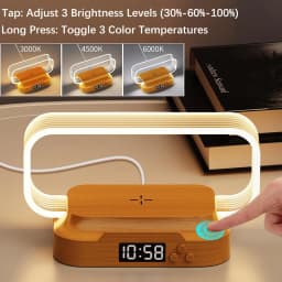 Shenzhi Tech WR06 LED Table Lamp with Digital Clock, Wireless Charging Phone Stand Dimmable Night Light