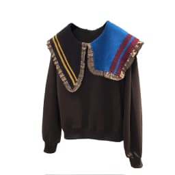 Peter Pan Collar Contrast Color Patchwork Hoody Long Sleeve Loose Casual Sweaters Women Vintage Clothes Pull Femme Sweatshirts