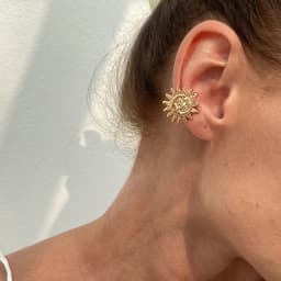 KunJoe 1 Pair Sun Moon C-Shaped Ear Clips Earrings for Womeb Hip Hop Geometric Non Piercing Earrings Ear-Cuff Summer Jewelry