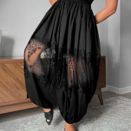 Spring Summer New See-through Commute Pants High Street Fashion Solid Color Lace Pants Casual Loose Women's Embroidery Trousers