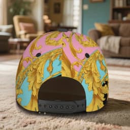1pc Baroque Fantasy Print Baseball Cap - Adjustable Snapback Hat with Vibrant Full-Body Design, Black & Golden Accents, Perfect