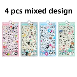 1 pc/4 pcs 3D Relief Stickers Cute Panda Cartoon Drop Journaling DIY Diary Stationery Sticker Decor School Supplies