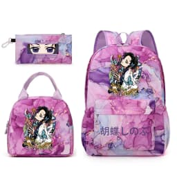 Kochou Shinobu Print School Backpack Set with Lunch Bag Pencil Case for Girls Kids Student Bookbag