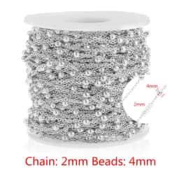 2M Stainless Steel Beaded Ball Cable Rolo Chains Bulk Plating Gold Chain for Jewelry Making Supplies Necklace Wholesale Items