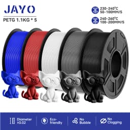 JAYO Filaments PETG 5 Rolls Mixed Colors 3D Printer Filament 1.75mm 100% No Bubble FDM 3D Printer Materials DIY Gift 1.1KG/1 Rol
