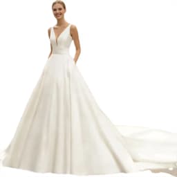 Customized Elegant Simple Satin V-Neck Wedding Dress for Bride A-Line Sweep Train Bridal Gown Bow Vestidos De Novia with Pockets