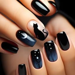 24pcs/set Medium Long Fake Nails Square Ballet Nail Tips Glitters Starry Sky Moon Star Feather Design Press On False Nail Art