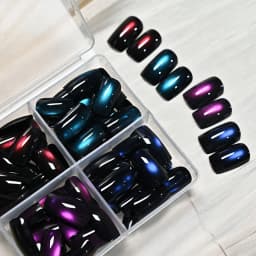 96pcs/box Short Square Cat Eye Press On Nails 4colors Glossy Glitter Cat Eye French Fake Nails Full Cover Acrylic Fake Nails Y2K