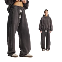 Custom LOGO men's new short BOXY version 370G heavy fleece worn old hooded sweater scimitar wide leg trousers couple suit