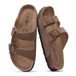 Comwarm Genuine Suede Sandals For Women Men Cork Footbed Adjustable Slides Anti-slip Fashion Unisex Slippers With Arch Support