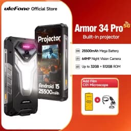 Ulefone Armor 34 Pro+ 5G AI Rugged Phone 32GB+512GB 25500mAh 6.95" Built-in Projector 120Hz Android 15 MTK 7300 NFC Smartphone