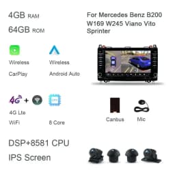 DSP Carplay 8" Android 12.0 128GB+8G car Radio autoradio multimedia For Mercedes Benz W169 W245 Viano Vito Sprinter B200 Crafter