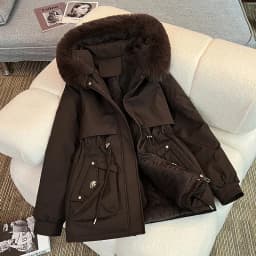 Women's Short Thickened Fleece Lined Cotton Jacket Winter New Style Commute Simple Style Loose Fit Zipper Pocket Hooded Coat