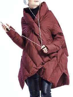 EAM Wine Red Irregular Big Size Down Jacket New Batwing Sleeve Warm Women Parkas Fashion Tide Autumn Winter 2026 31A1078