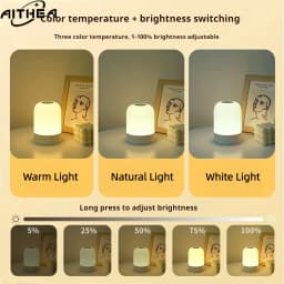 AITHEA Rechargeable Touch Sensor LED Night Light 3-Color Dimmable Portable Bedside Table Lamp for Bedroom Reading Room Decor