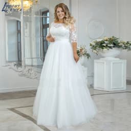 LAYOUT NICEB Vintage Beach Wedding Dress Plus Size Boho Lace Applique Three Quarter Sleeves Tulle Bride Gown A-Line Floor Length