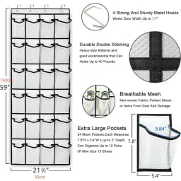 12/24 Grid Over The Door Shoe Rack with Large Mesh Pockets Hanging Shoe Organizer for Closet Hanging Shoe Rack Holder Hanger