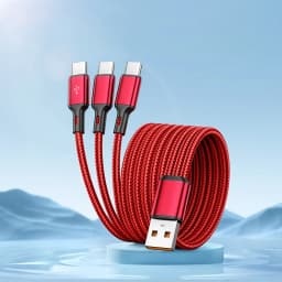 3 in 1 USB A to 3x Type C Fast Charging Cable 100W 6A High Speed Data Transfer for Samsung S24 Xiaomi Huawei Android
