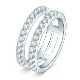 OXTAO Double Row Half-eternity Rings Couple Anniversary Gifts Certified 2mm D Moissanite Wedding Ring Jewelry 14K Gold Filled