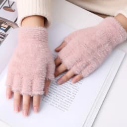 Lovely Fluffy Plush Fingerless Gloves Students Write Type Women Mink Soft Winter Warm Half Fingers Gloves Girls Knitted Mittens