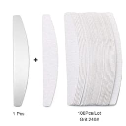 100 Pcs/Lot Replacement Nail Files 80/100/180/240 Grit Half Moon Grey Sandpaper Pads With Metal Handle Removable Durable Files