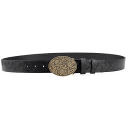 Tang Grass Pattern Embossed Leather Belt Fashion for Men Youth