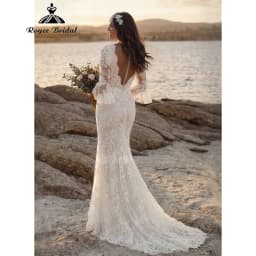 Boho Beach Mermaid Wedding Dress Brides Gown Elegant Lace Flared Long Sleeve High Slit vestido de novia boda 2026 Customized