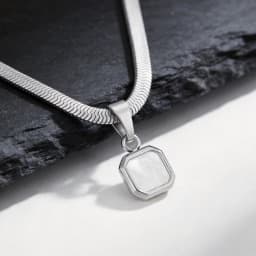 Vnox Geometric Square Natural Stone Pendant Necklace for Men, Gold Silver Color Stainless Steel Blade Chain, Trendy Jewelry Gift
