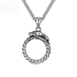 Hip Hop Rock Circular Ring Dragon Necklace For Men Vintage Stainless Steel Chain Silver Color Neck Hippie Jewelry Women Gifts